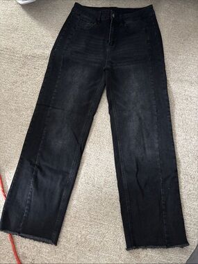 High-Rise Straight Leg Black Jeans